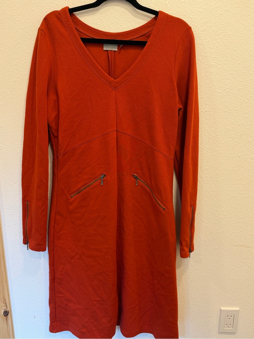 Athleta V-Neck Long Sleeve Dress in Rust Orange